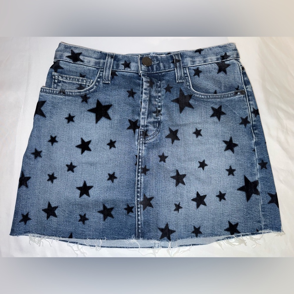 Current Elliott Star Print Denim Mini Skirt Womens 28 Blue Black Stars Raw Hem